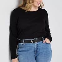 St. John's Bay Womens Plus Crew Neck Long Sleeve T-Shirt