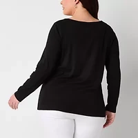 St. John's Bay Womens Plus Easy-on + Easy-off Crew Neck Long Sleeve Adaptive T-Shirt