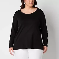 St. John's Bay Womens Plus Easy-on + Easy-off Crew Neck Long Sleeve Adaptive T-Shirt