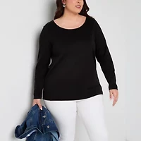 St. John's Bay Womens Plus Easy-on + Easy-off Crew Neck Long Sleeve Adaptive T-Shirt