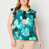 Liz Claiborne Womens Crew Neck Sleeveless Satin Plus Blouse