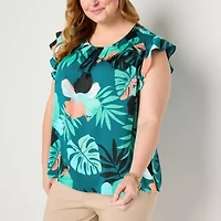 Liz Claiborne Womens Crew Neck Sleeveless Satin Plus Blouse
