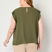 Liz Claiborne Womens Plus Crew Neck Sleeveless Satin Blouse