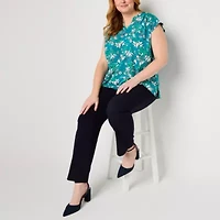 Liz Claiborne Plus Womens Split Crew Neck Short Sleeve Tunic Top