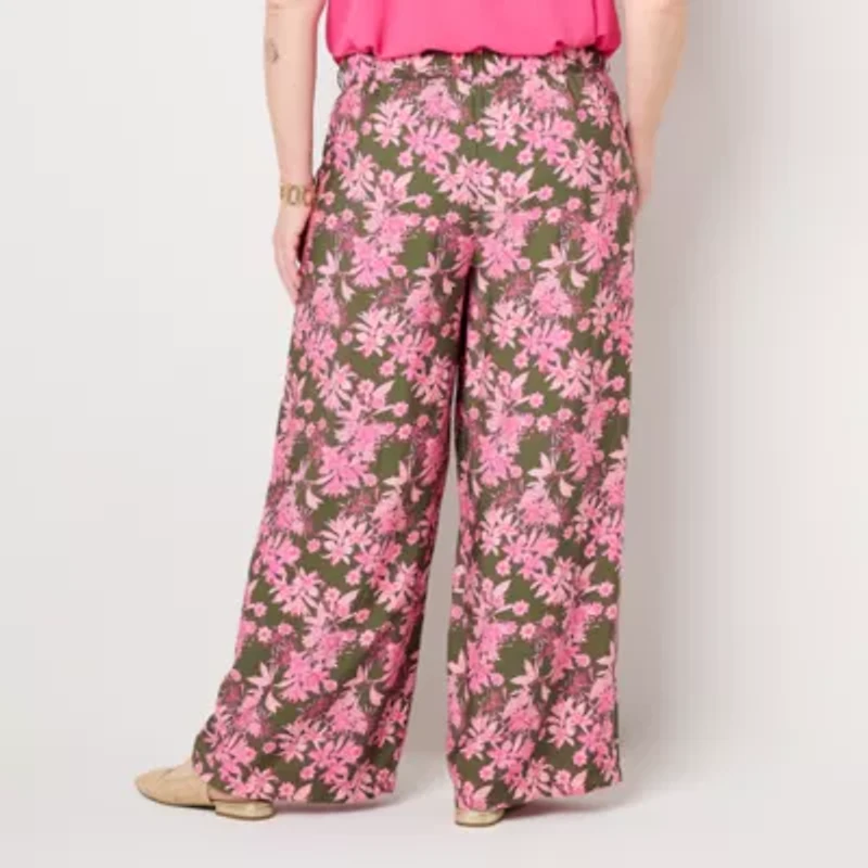 Liz Claiborne Womens Wide Leg Mid Rise Plus Pull-On Pant
