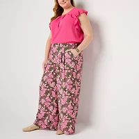 Liz Claiborne Womens Wide Leg Mid Rise Plus Pull-On Pant