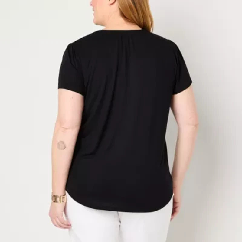 Liz Claiborne Womens V Neck Short Sleeve Plus Blouse