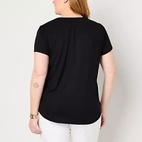 Liz Claiborne Womens V Neck Short Sleeve Plus Blouse