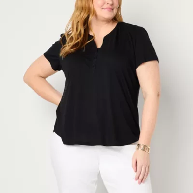 Liz Claiborne Womens V Neck Short Sleeve Plus Blouse