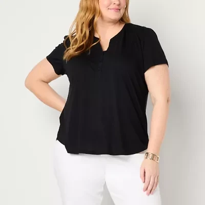 Liz Claiborne Womens V Neck Short Sleeve Plus Blouse