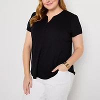 Liz Claiborne Womens V Neck Short Sleeve Plus Blouse