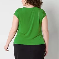 Bold Elements Womens Plus V Neck Short Sleeve Blouse