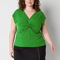 Bold Elements Womens Plus V Neck Short Sleeve Blouse