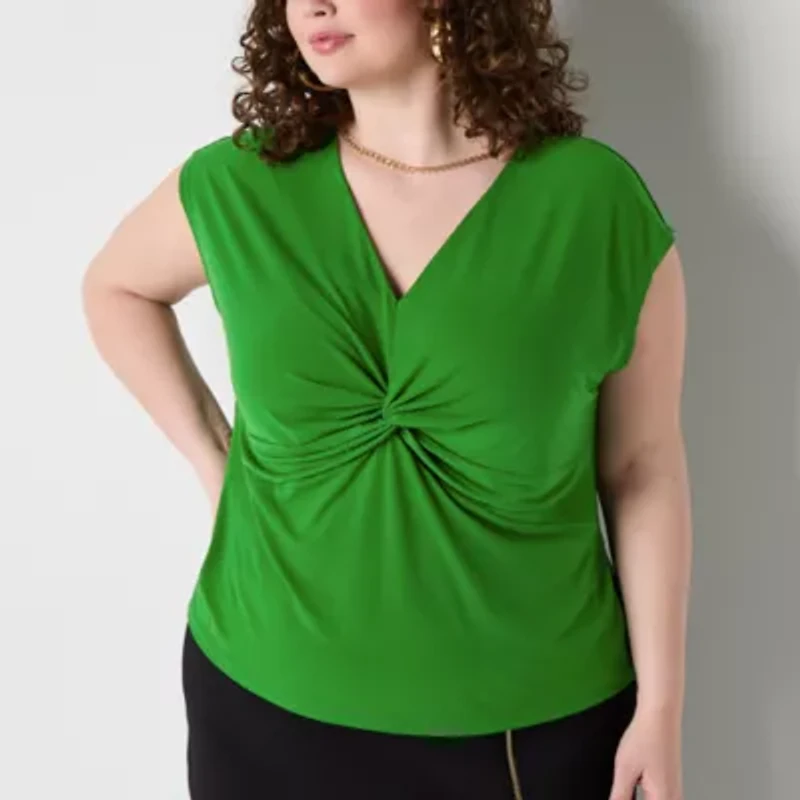 Bold Elements Womens Plus V Neck Short Sleeve Blouse