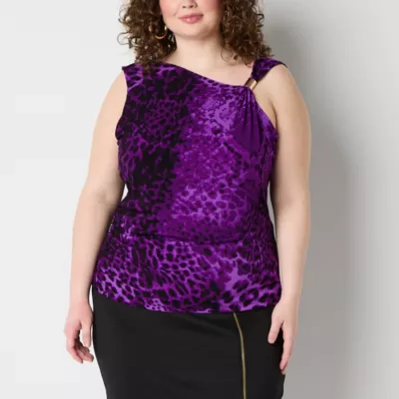 Bold Elements Womens Asymmetrical Neck Sleeveless Plus Blouse