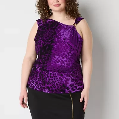 Bold Elements Womens Asymmetrical Neck Sleeveless Plus Blouse