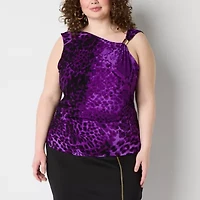 Bold Elements Womens Asymmetrical Neck Sleeveless Plus Blouse
