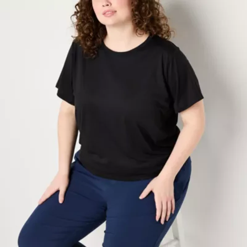Xersion Everyday Womens Crew Neck Short Sleeve Quick Dry Active Plus T-Shirt