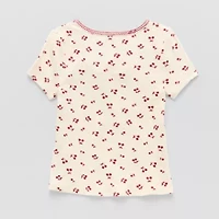 Eyeshadow Big Kid Girls Square Neck Short Sleeve Embroidered T-Shirt