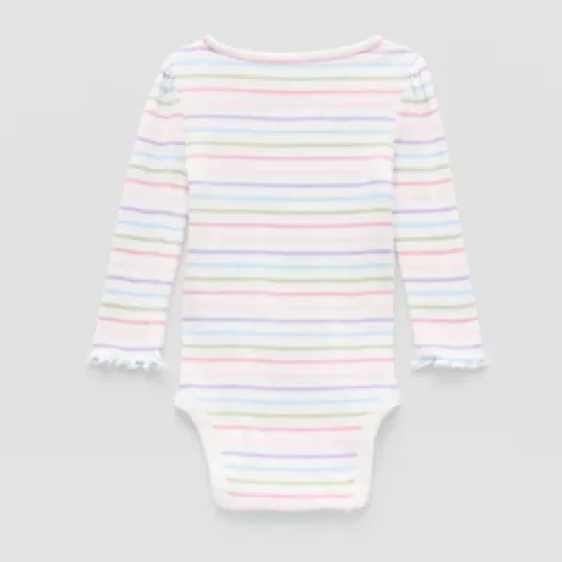 Okie Dokie Baby Girls Round Neck Long Sleeve Rib Bodysuit