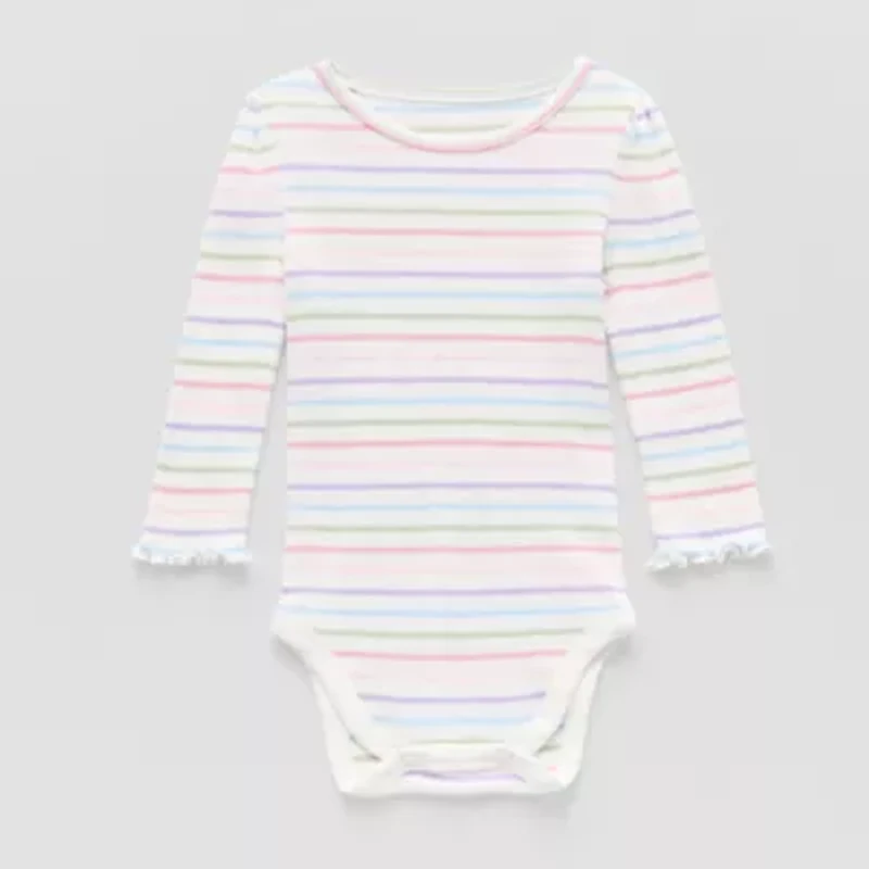 Okie Dokie Baby Girls Round Neck Long Sleeve Rib Bodysuit