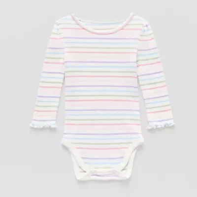 Okie Dokie Baby Girls Round Neck Long Sleeve Rib Bodysuit