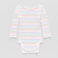Okie Dokie Baby Girls Round Neck Long Sleeve Rib Bodysuit