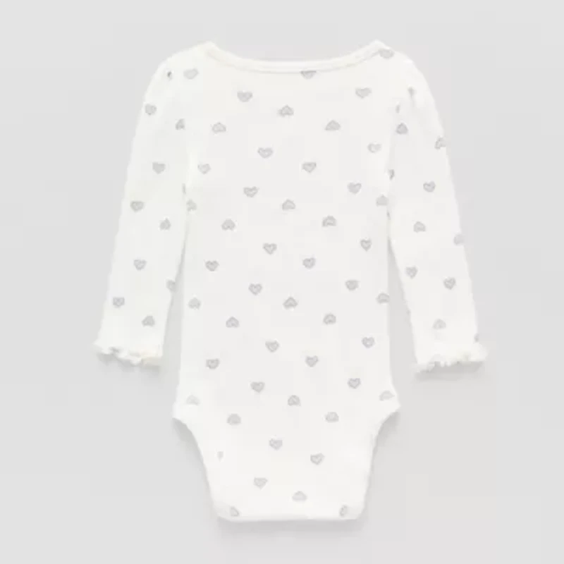 Okie Dokie Baby Girls Round Neck Long Sleeve Rib Bodysuit