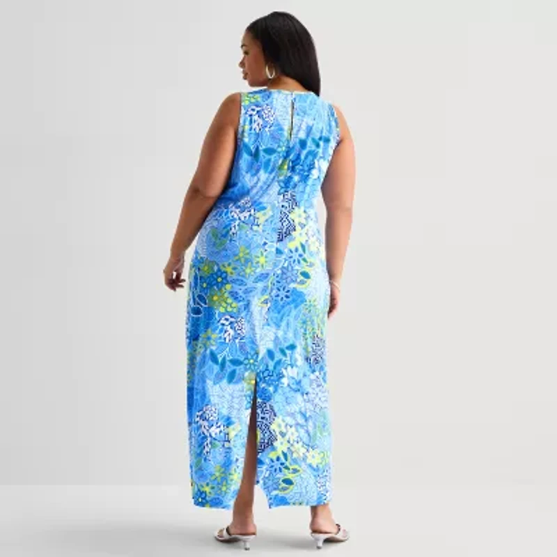 MSK Womens Plus Sleeveless Floral Maxi Dress