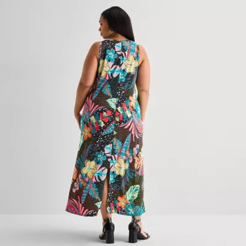 MSK Womens Plus Sleeveless Floral Maxi Dress