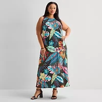 MSK Womens Plus Sleeveless Floral Maxi Dress