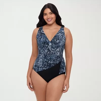 Trimshaper Womens Paisley Moderate Coverage One Piece Swimsuit