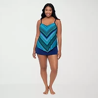 Trimshaper Womens Geo Linear Tankini Swimsuit Top