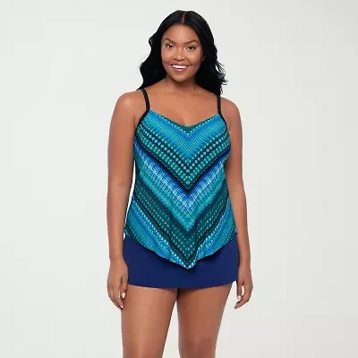 Trimshaper Womens Geo Linear Tankini Swimsuit Top