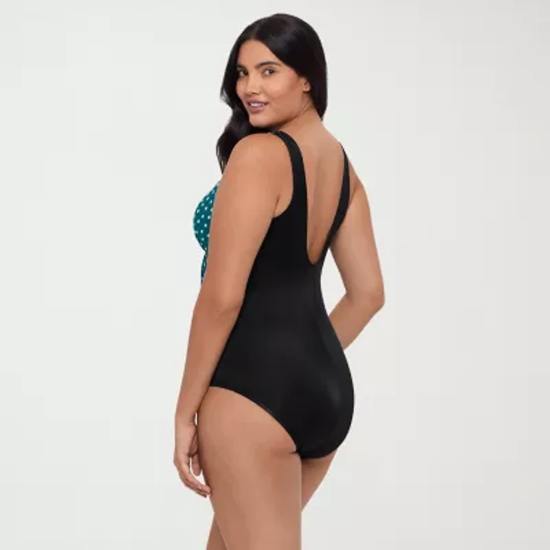 Trimshaper Womens Dots Moderate Coverage One Piece Swimsuit