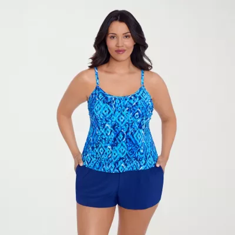Trimshaper Womens Abstract Moderate Coverage One Piece Swimsuit