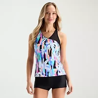 ZeroXposur Womens Built Bra Geometric Tankini Swimsuit Top