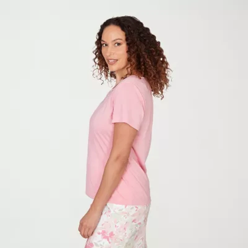 Hearts Of Palm Womens Keyhole Neck Short Sleeve Embellished Blouse