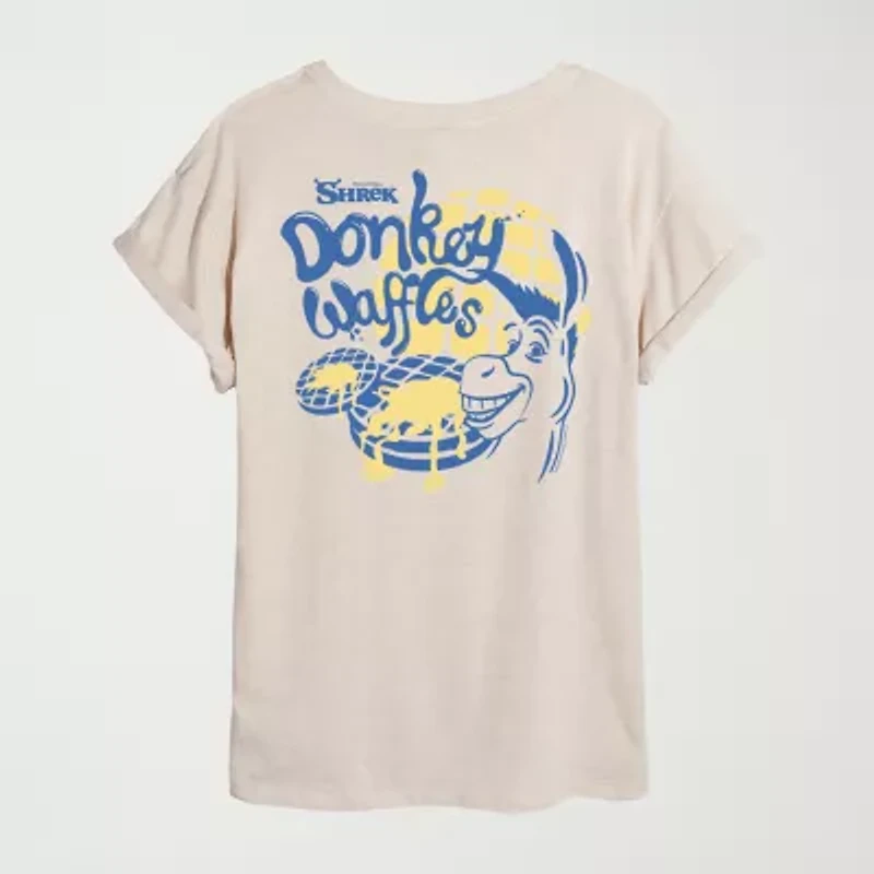 Womens Juniors Crew Neck Short Sleeve Oversized Shrek Graphic T-Shirt