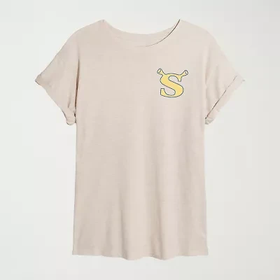 Womens Juniors Crew Neck Short Sleeve Oversized Shrek Graphic T-Shirt