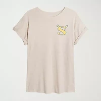 Womens Juniors Crew Neck Short Sleeve Oversized Shrek Graphic T-Shirt