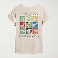 Womens Juniors Crew Neck Short Sleeve Oversized Pokemon Graphic T-Shirt