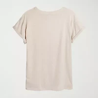 Womens Juniors Crew Neck Short Sleeve Oversized Graphic T-Shirt