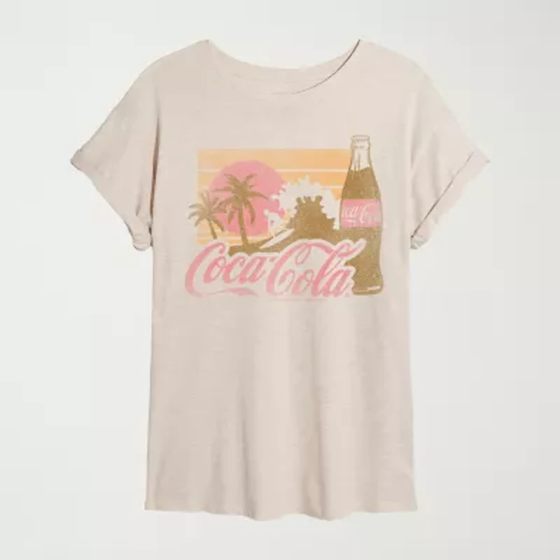 Womens Juniors Crew Neck Short Sleeve Oversized Graphic T-Shirt