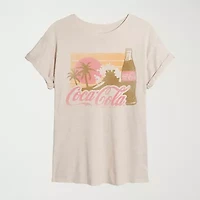 Womens Juniors Crew Neck Short Sleeve Oversized Graphic T-Shirt