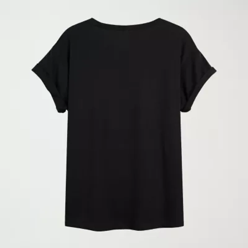 Womens Juniors Crew Neck Short Sleeve Oversized Graphic T-Shirt