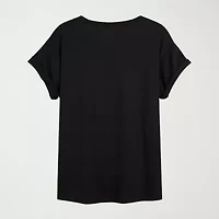 Womens Juniors Crew Neck Short Sleeve Oversized Graphic T-Shirt