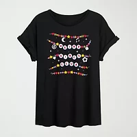 Womens Juniors Crew Neck Short Sleeve Oversized Graphic T-Shirt