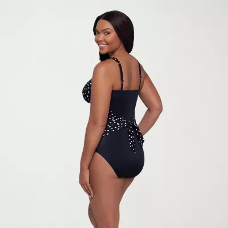 Trimshaper Womens Dots Moderate Coverage One Piece Swimsuit