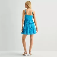 by&by Womens Juniors V Neck Short Sleeve Fit + Flare Dress